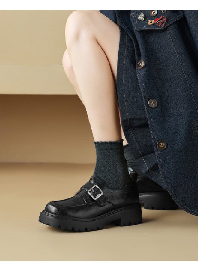 AME Square Toe Minimalist Leather Shoes 2025 New Collection Buckle Strap Loafer Platform Flats For Women - Image 1