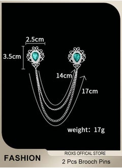 RIOXS 2 Pcs Brooch, Unisex Crystal Tassel Chain Brooch, Gold Silver Rhinestone Lapel Pin For Men And Women, Engraving Chain Lapel Pin, Brooch Suit Stud, Shirt Studs, Suit Accessories  - Image 4