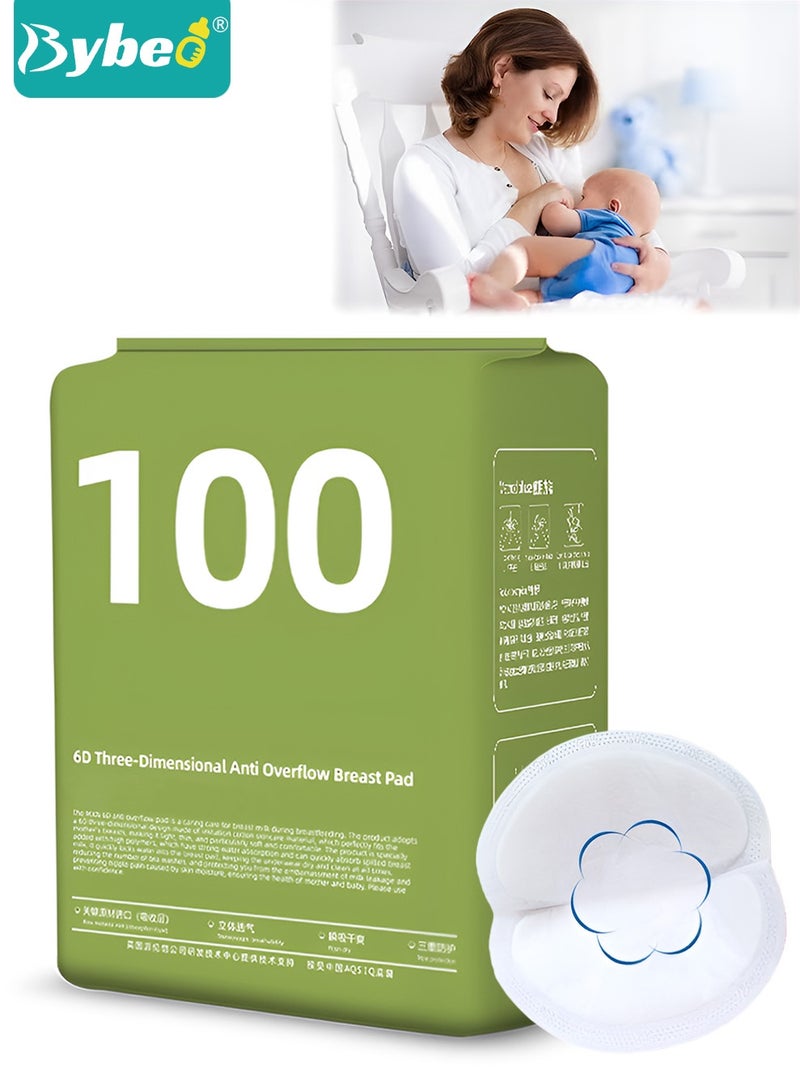 Bybeo 100 Count Disposable Nursing Pads For Breastfeeding, Ultra-Thin and Super-absorbent Breast Pads, Soft and Breathable Feeding Pads, 3D Shape Nipple covers, Individually Packaged - Image 1