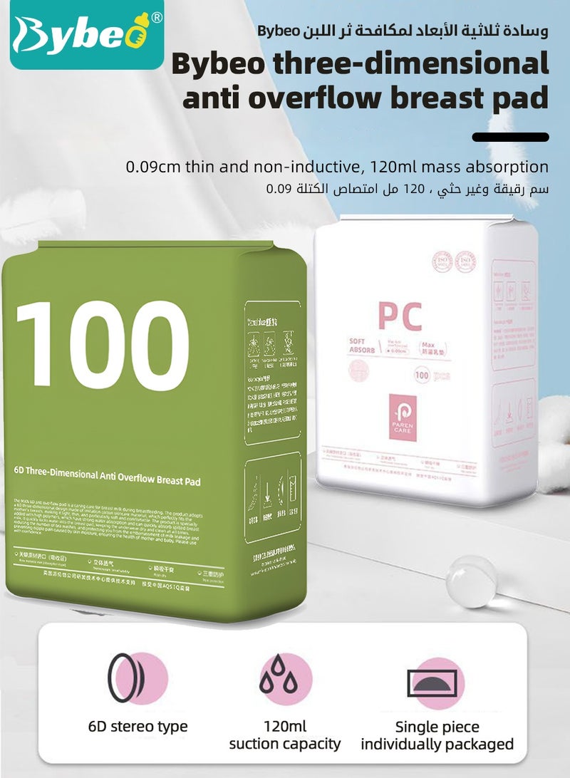 Bybeo 100 Count Disposable Nursing Pads For Breastfeeding, Ultra-Thin and Super-absorbent Breast Pads, Soft and Breathable Feeding Pads, 3D Shape Nipple covers, Individually Packaged - Image 2