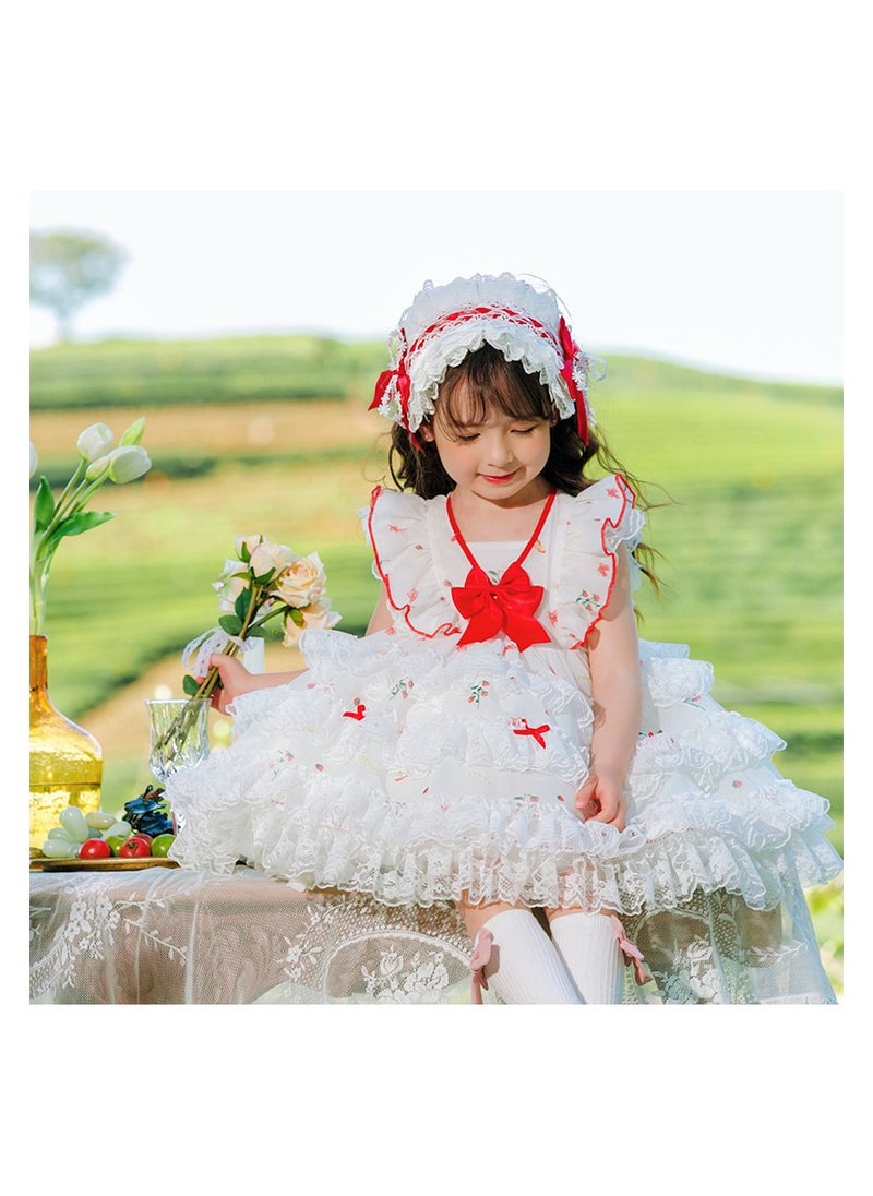 Loquat Girl's Lolita Fluffy Sleeveless Floral Dress White/Red  - Image 3