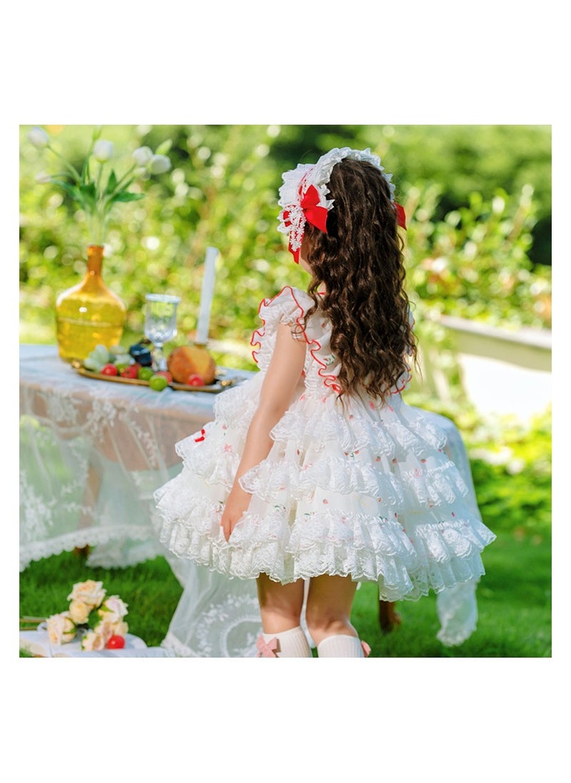 Loquat Girl's Lolita Fluffy Sleeveless Floral Dress White/Red  - Image 2