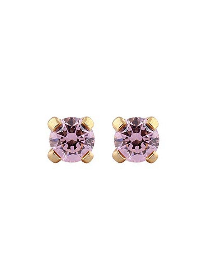 Studex 3MM Pink Cubic Zirconia 24K Pure Gold Plated Ear Studs For Kids - Image 1