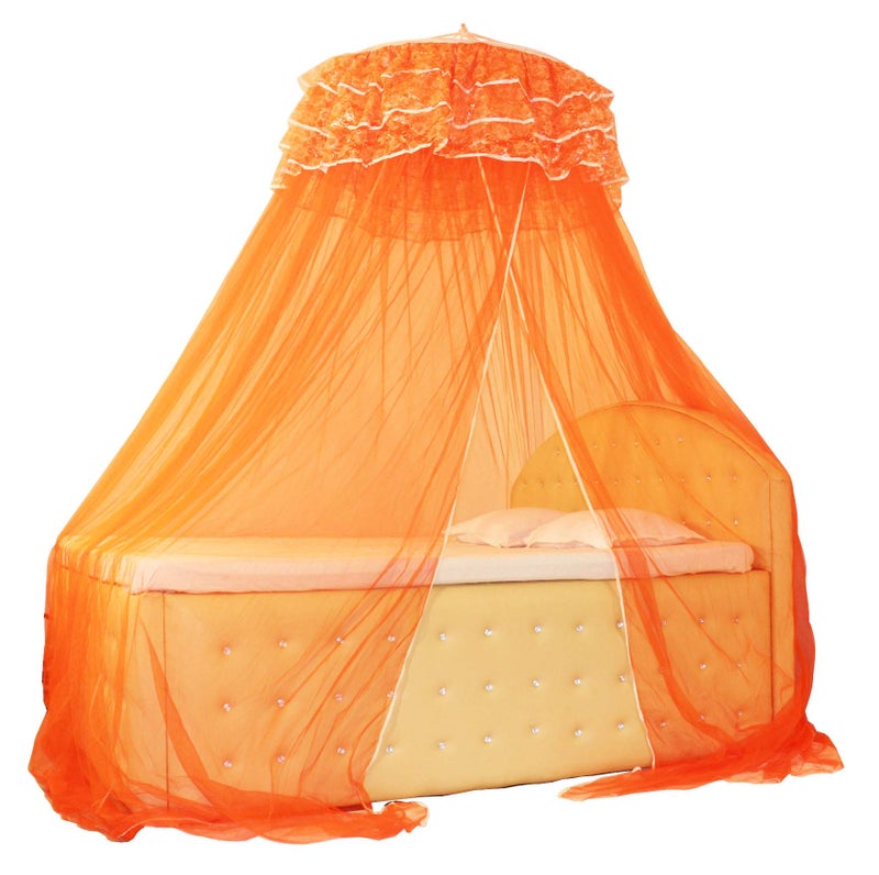 Homecute Hanging Decorative Canopy Double Bed Mosquito Net (Traditional Net Embroidery Lase Orange) - Image 1