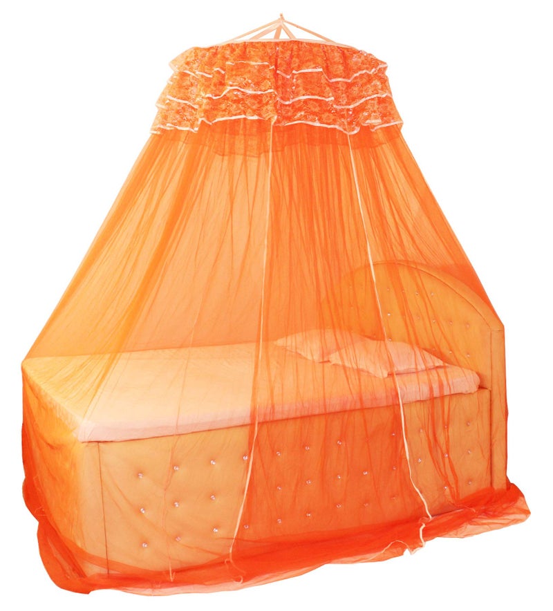 Homecute Hanging Decorative Canopy Double Bed Mosquito Net (Traditional Net Embroidery Lase Orange) - Image 2