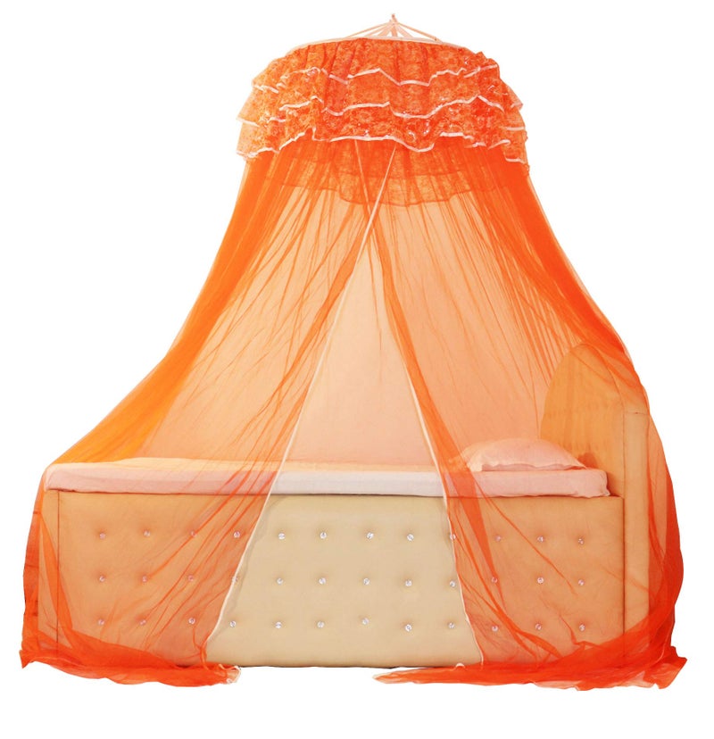 Homecute Hanging Decorative Canopy Double Bed Mosquito Net (Traditional Net Embroidery Lase Orange) - Image 4