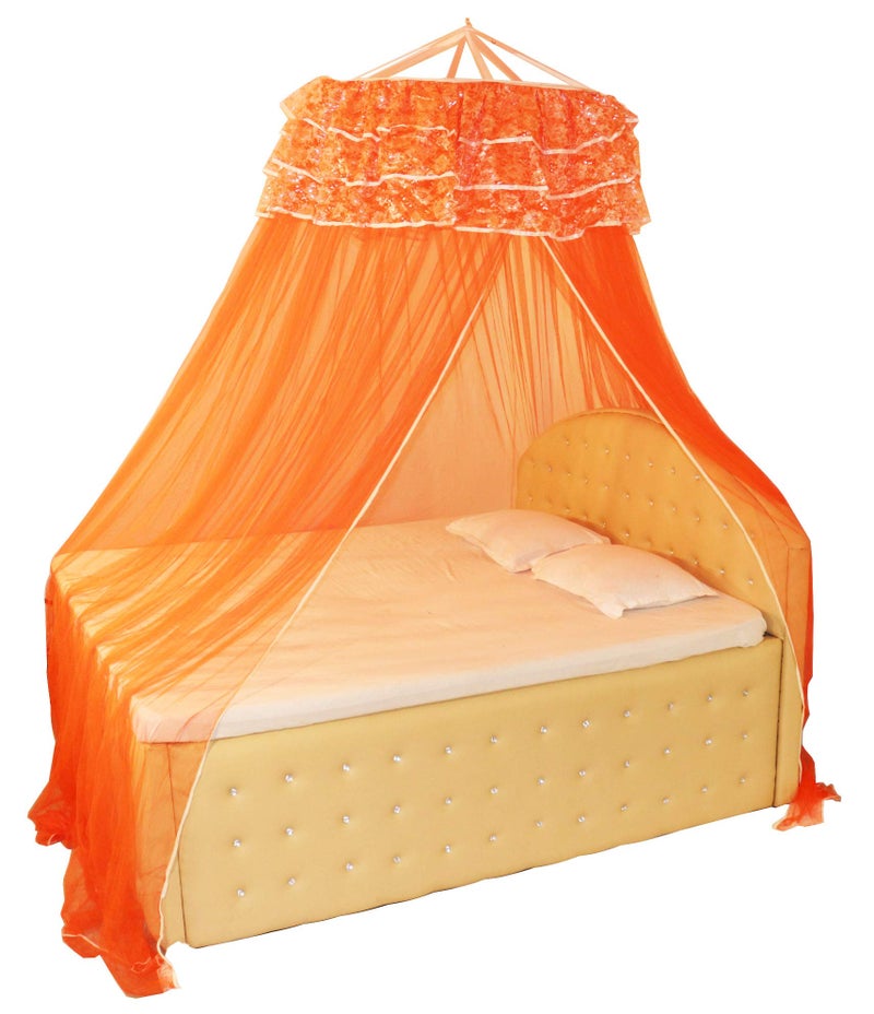 Homecute Hanging Decorative Canopy Double Bed Mosquito Net (Traditional Net Embroidery Lase Orange) - Image 3