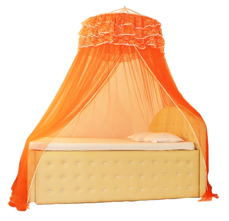 Homecute Hanging Decorative Canopy Double Bed Mosquito Net (Traditional Net Embroidery Lase Orange) - Image 5