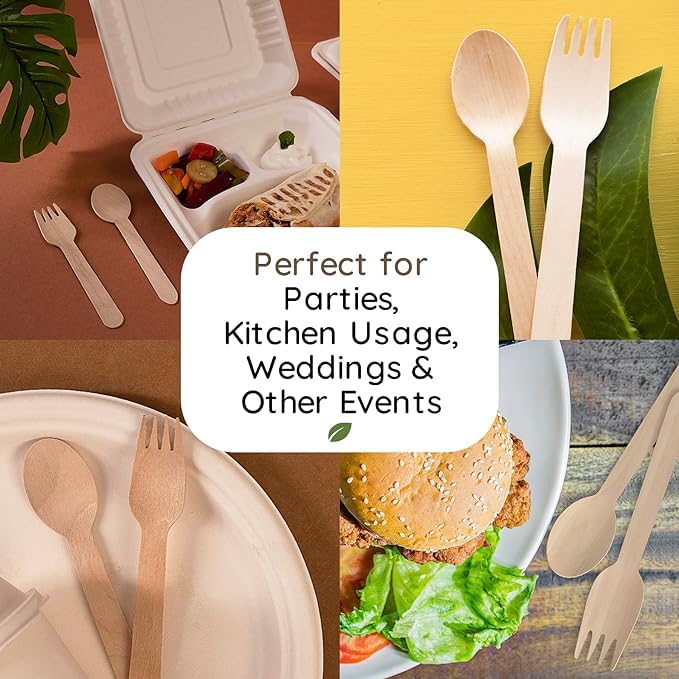SANWALSA [ Pack of 100pcs, 160mm] Disposable Wooden Spoons | Wooden Dining Tableware Spoons Set | Ideal for Birthday, Wedding, Events & Party - Image 2