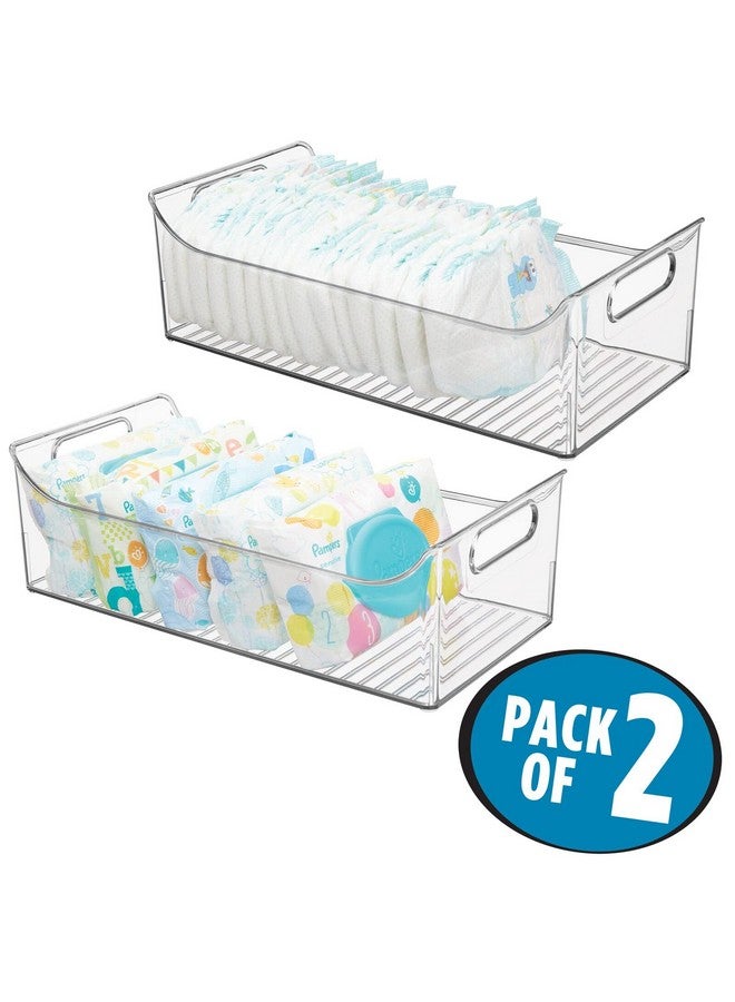mDesign Portable Nursery Storage Plastic Baby Organizer Storage Caddy Bin w/Handles for Kids/Child Essentials - Holds Diapers, Wipes, Bottles, Baby Food - 16" Long - Ligne Collection - 2 Pack - Clear - Image 2