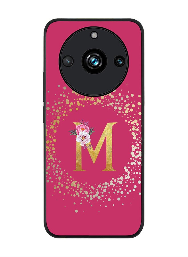 Stylizedd Rugged Black Edge case for Realme 11 Pro/Realme 11 Pro+, Slim fit Flexible   Custom Monogram Initial Letter Floral Pattern Alphabet - M (Dark Pink Rose) - Image 1