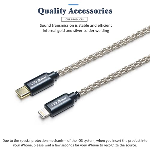 GUCraftsman OTG Cable iOS to Type C/USB C Headphone Amplifier Cable 6N Single Crystal Silver for FiiO BTR5 Q1 Q3 Q3s Qudelix 5K xDuoo Link2 XD-05PLUS E1DA 9038G3 9038S 9038D for iPhone iPad iPod Touch - Image 4