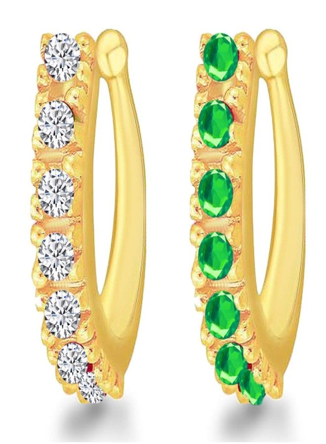 MEENAZ Traditional American diamond Jewellery Sania Mirza Clip on Pressing Type Without Piercing Gold Green Silver AD CZ Nath Nose Ring Press pin Stud for Women Girls Wedding design- NATH COMBO -M156 - Image 1