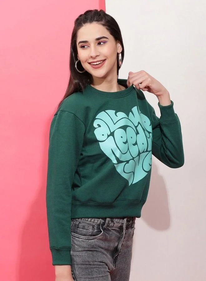 Women Regular Fit Printed Crew Neck Long Sleeve Overhead-Crewneck Sweatshirt