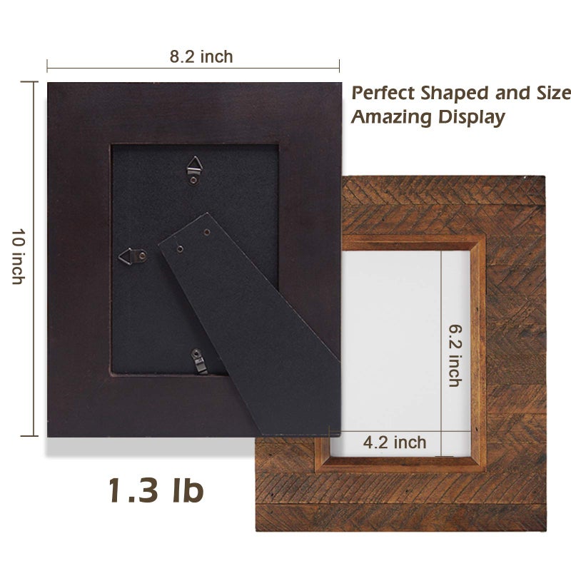 Eosglac Wooden 5x7 inch Picture Frame, Wood Plank Design with Rustic Brown Finish, Wall Mounting or Tabletop Display, Handmade Photo Frame - Image 5