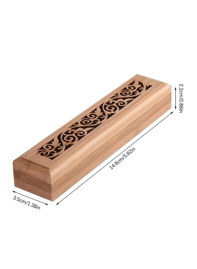 Elegant Small Bamboo Incense Burner with Carvings and Wooden Storage Box - Image 3