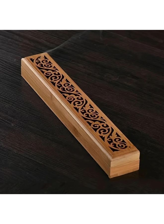 Elegant Small Bamboo Incense Burner with Carvings and Wooden Storage Box - Image 5