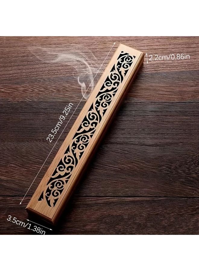 Elegant Small Bamboo Incense Burner with Carvings and Wooden Storage Box - Image 1