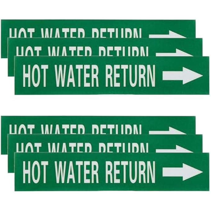 SELF-STICK HOT WATER RETURN PIPE MARKER PIPE FLOW ARROW 1-3/5 X 8 INCH PIPE IDENTIFICATION MARKING LABELS RIGHT-POINTING FOR PIPE FLOW MARKERS WHITE ON GREEN, PACK OF 30 - Image 1