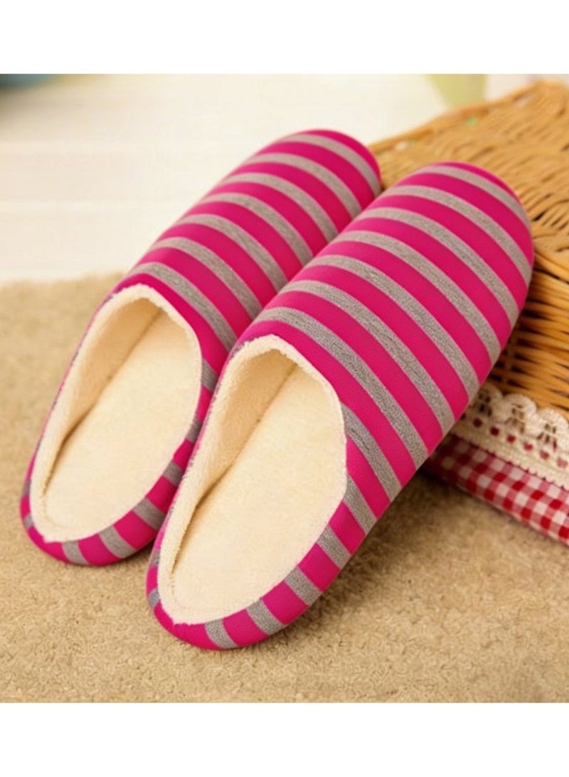 OUTAD New Soft Bottom Striped Fleece Slippers Anti-Skid Indoor Slip-On Cotton Shoes for Home Wooden Floors Red/Grey - Image 2