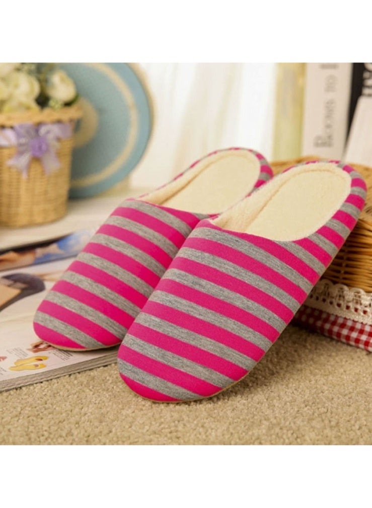 OUTAD New Soft Bottom Striped Fleece Slippers Anti-Skid Indoor Slip-On Cotton Shoes for Home Wooden Floors Red/Grey - Image 3
