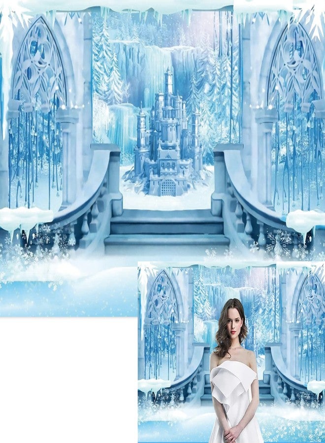 Eainb 10x8FT Castle Backdrop Winter Wonderland Ice Castle Photography Backdrop Blue Ice Snowflake Background Winter Snow Landscape for Princess Girl Baby Shower Kids Birthday Party - Image 1