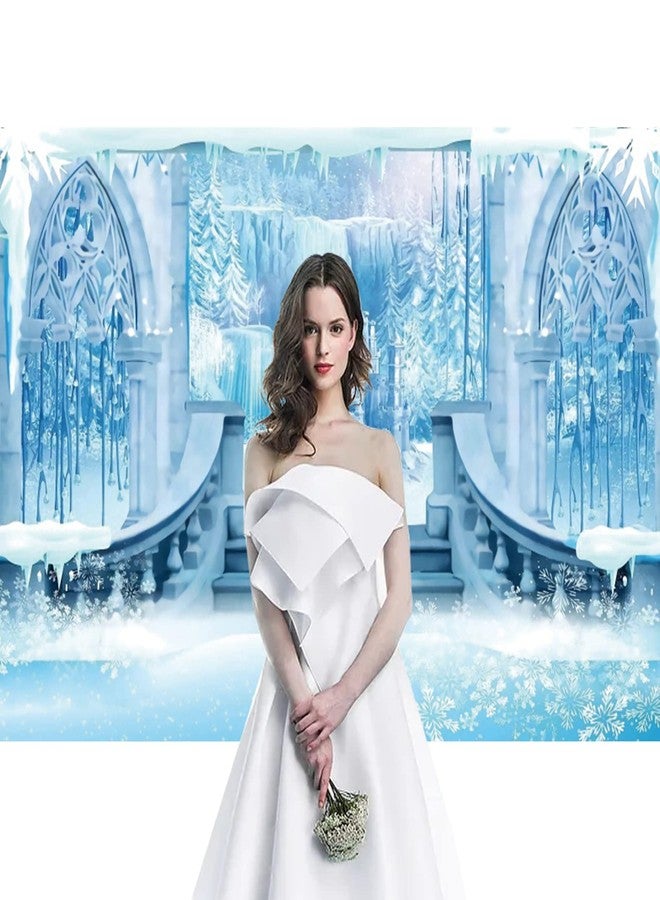 Eainb 10x8FT Castle Backdrop Winter Wonderland Ice Castle Photography Backdrop Blue Ice Snowflake Background Winter Snow Landscape for Princess Girl Baby Shower Kids Birthday Party - Image 3