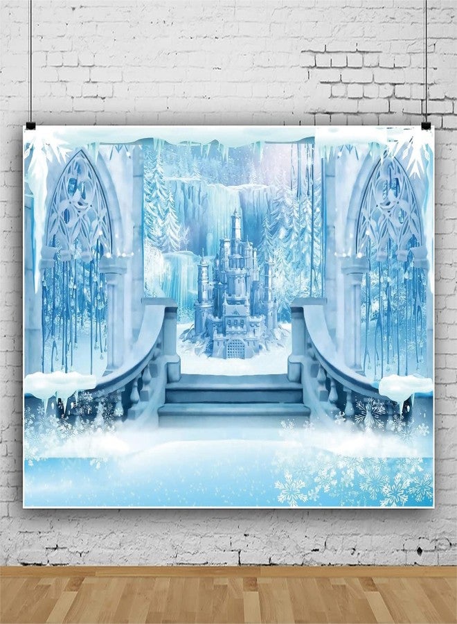Eainb 10x8FT Castle Backdrop Winter Wonderland Ice Castle Photography Backdrop Blue Ice Snowflake Background Winter Snow Landscape for Princess Girl Baby Shower Kids Birthday Party - Image 4
