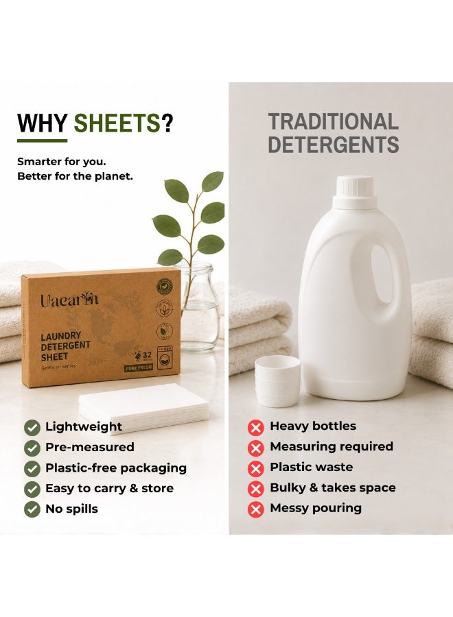 UAEarth, 64 Eco Friendly Laundry Detergent Sheets, Unscented, Hypoallergenic, Baby Safe, Biodegradable, Gentle Fabric, Tough on Stains, Works in All Machines, Recycled Packaging - Image 2