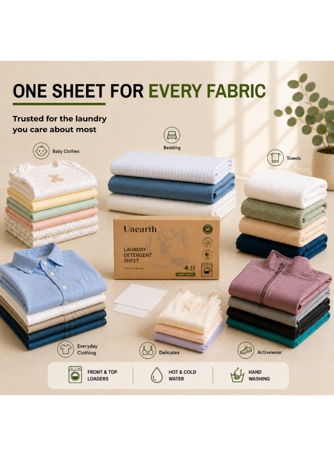 UAEarth, 64 Eco Friendly Laundry Detergent Sheets, Unscented, Hypoallergenic, Baby Safe, Biodegradable, Gentle Fabric, Tough on Stains, Works in All Machines, Recycled Packaging - Image 5