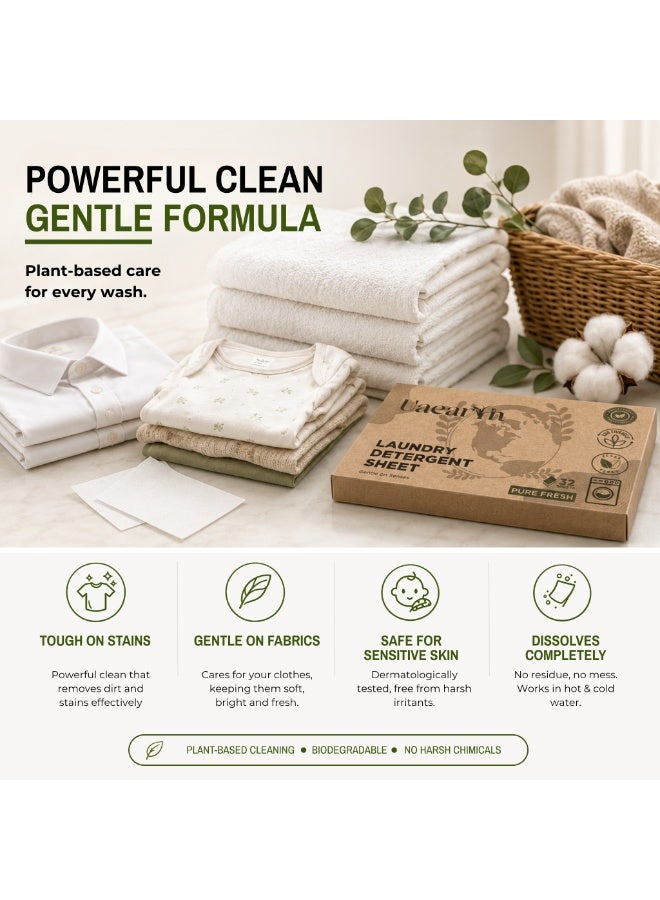 UAEarth, 64 Eco Friendly Laundry Detergent Sheets, Unscented, Hypoallergenic, Baby Safe, Biodegradable, Gentle Fabric, Tough on Stains, Works in All Machines, Recycled Packaging - Image 4
