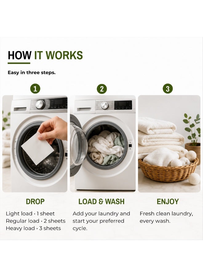 UAEarth, 64 Eco Friendly Laundry Detergent Sheets, Unscented, Hypoallergenic, Baby Safe, Biodegradable, Gentle Fabric, Tough on Stains, Works in All Machines, Recycled Packaging - Image 3