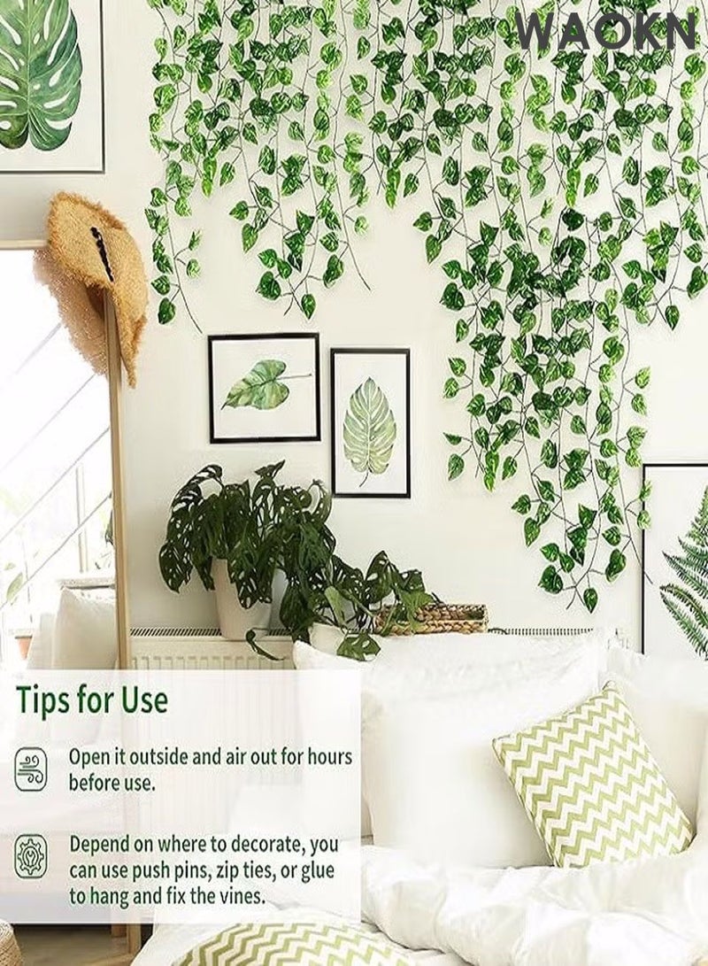 WAOKN 12pcs Artificial Ivy Garland, 84 Ft Fake Ivy Leaves, Durable and Long-lasting Artificial Greenery Garland, Fake Plants, Ivy Vines for Wall Decoration, Wedding, Party, Room Decor For Indoor And Outdoo - Image 2