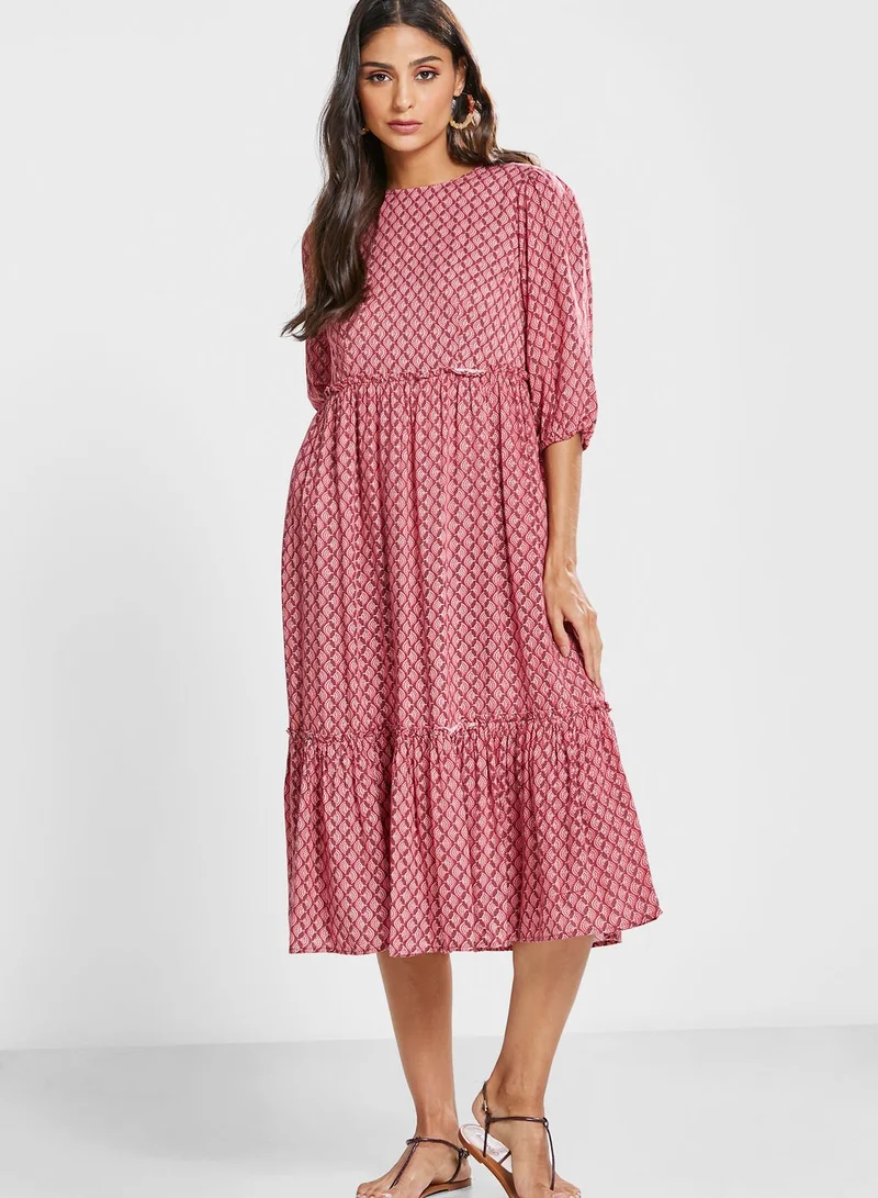 indya Boota Tiered Printed Dress