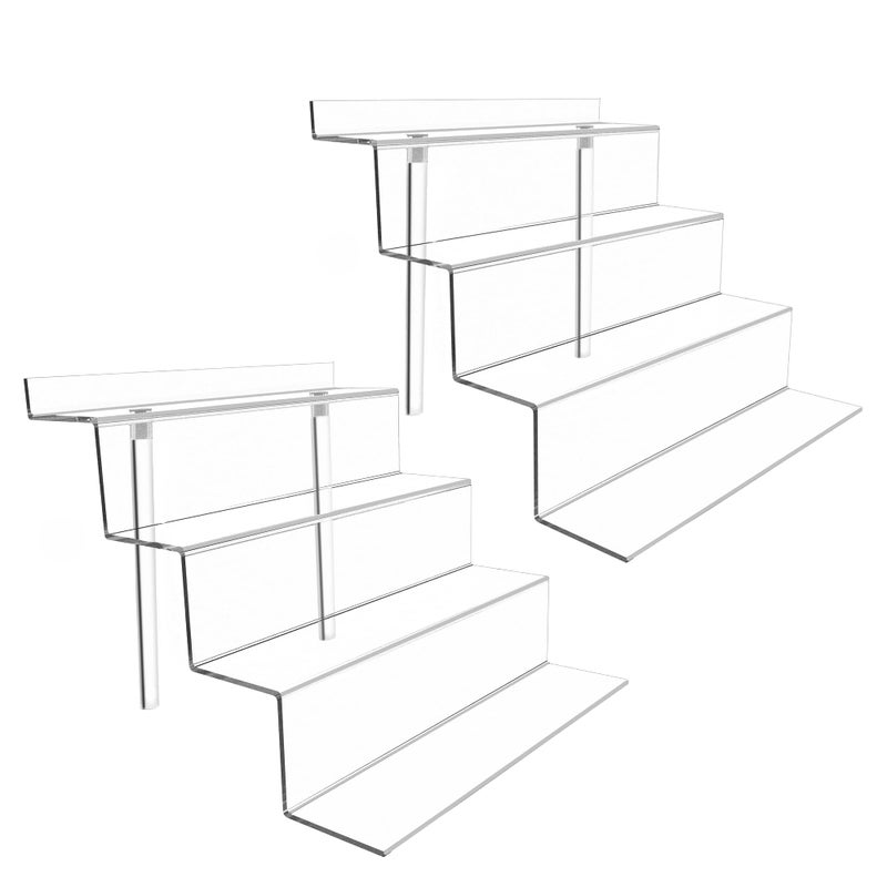 BYCY Display Stand 4 Tier Black Display Riser 2 Pack Displays Perfume Organizers Tiered for Decoration and Cupcakes Dessert Stand Makeup Stand Cabinet Countertops 96clear 