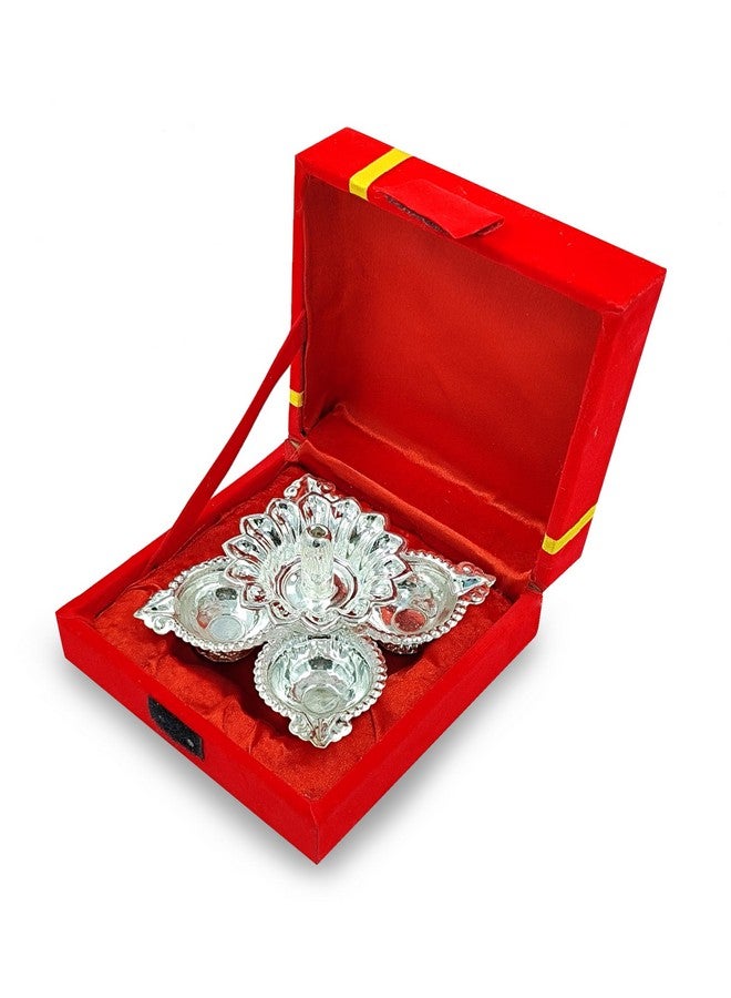 BENGALEN شمعة زيتية من الفضة الألمانية BENGALEN مع صندوق مخمل أحمر، شمعة بانشموخي مطلية بالفضة، عناصر بوجا، ديكور منزلي، هدايا بوجا، هدايا يدوية، هدية ديوالي تقليدية هندية، دهنترس، ديبافالي، أوبهار - Image 1