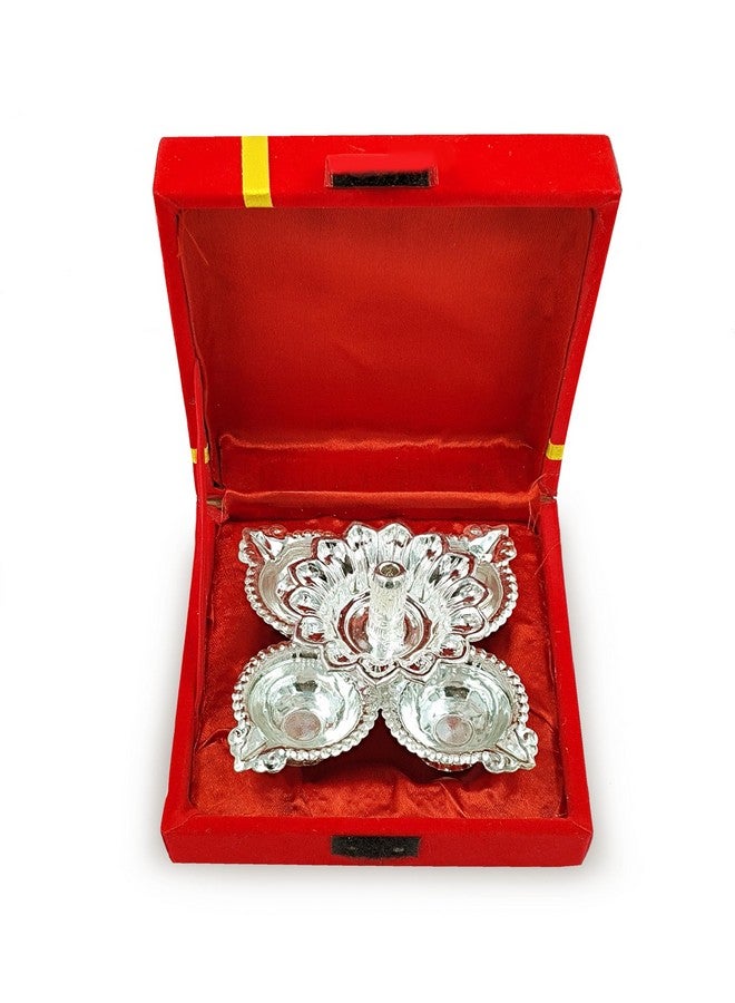 BENGALEN شمعة زيتية من الفضة الألمانية BENGALEN مع صندوق مخمل أحمر، شمعة بانشموخي مطلية بالفضة، عناصر بوجا، ديكور منزلي، هدايا بوجا، هدايا يدوية، هدية ديوالي تقليدية هندية، دهنترس، ديبافالي، أوبهار - Image 3