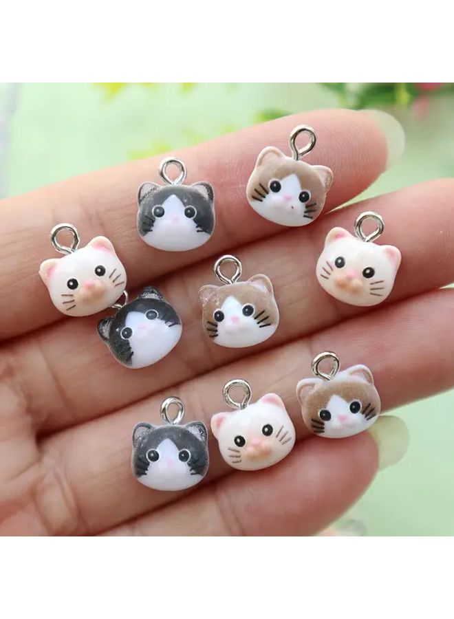 Mixed 10Pcs Cat Face Resin Pendants Charms For DIY Jewelry Making Keychain Bracelet Accessories - Image 1