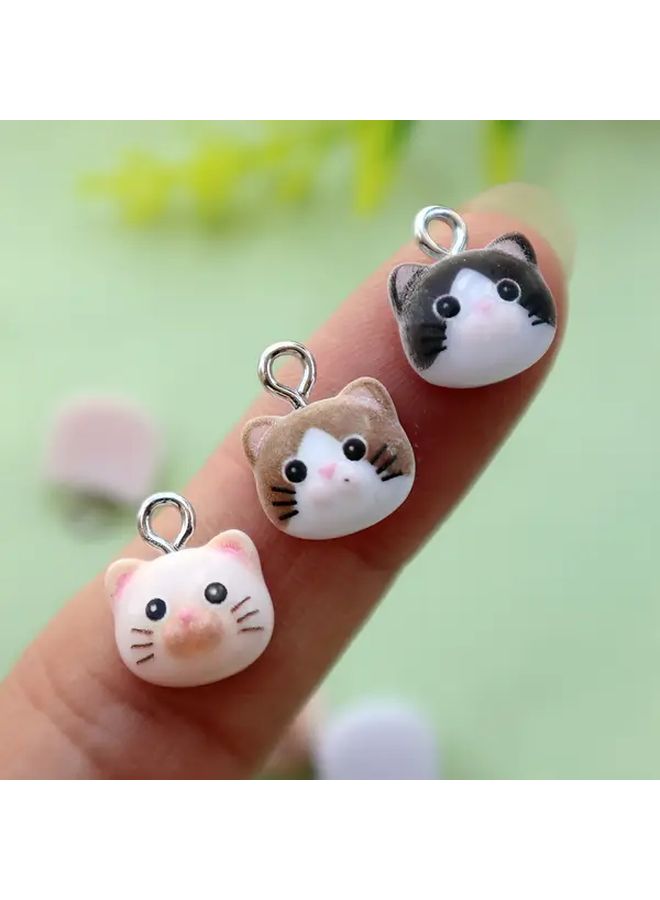 Mixed 10Pcs Cat Face Resin Pendants Charms For DIY Jewelry Making Keychain Bracelet Accessories - Image 2