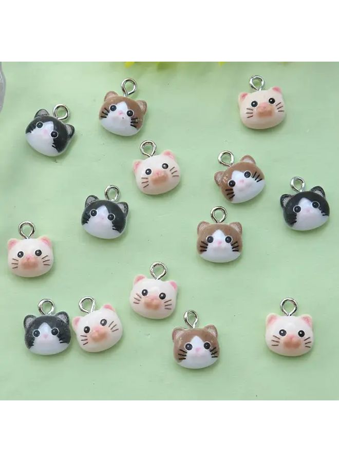 Mixed 10Pcs Cat Face Resin Pendants Charms For DIY Jewelry Making Keychain Bracelet Accessories - Image 3