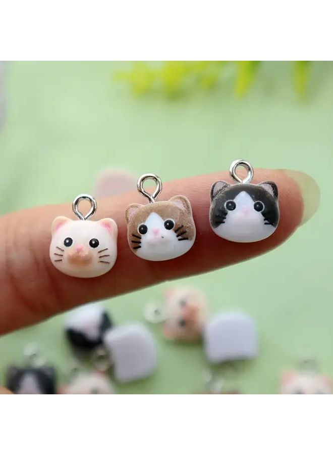 Mixed 10Pcs Cat Face Resin Pendants Charms For DIY Jewelry Making Keychain Bracelet Accessories - Image 5