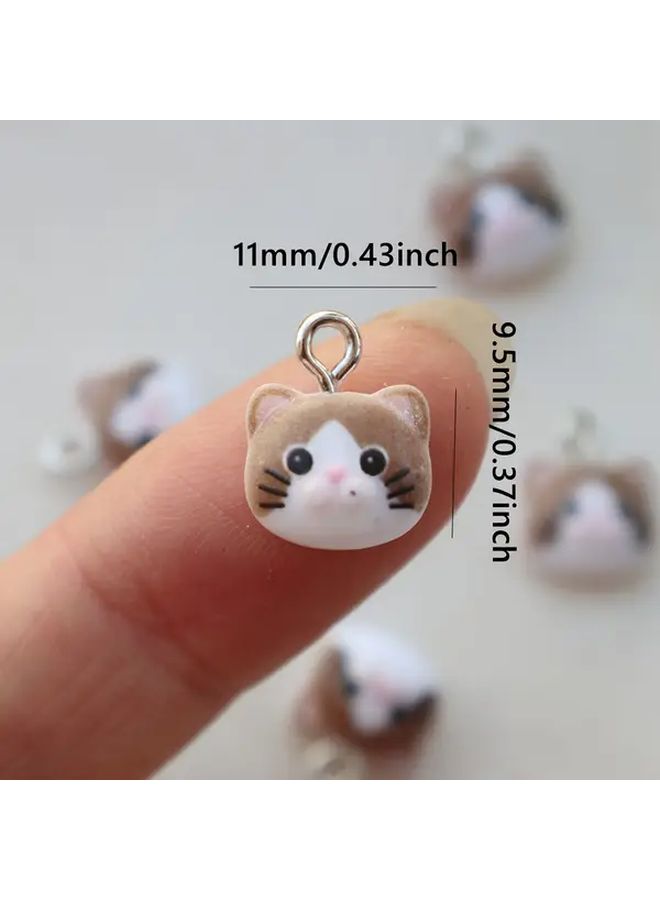 Mixed 10Pcs Cat Face Resin Pendants Charms For DIY Jewelry Making Keychain Bracelet Accessories - Image 4