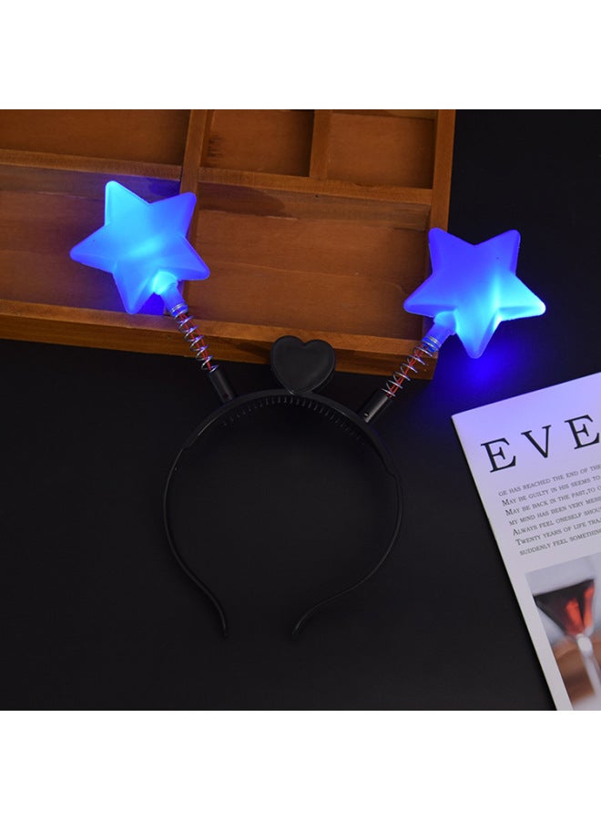 National Day Performance Props Decoration Luminous Headwear Yellow Five-pointed Star Spring Headband Star Headband Hair Card Gift-Color:Five-pointed Star Spring Headband (blue) - Image 1