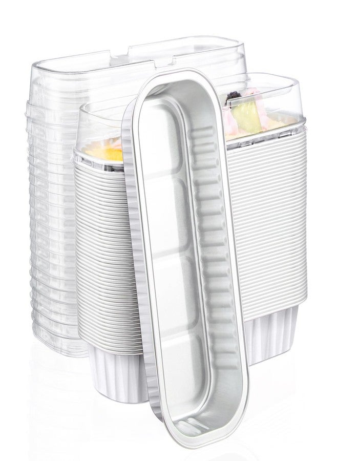 EUSOAR Disposable Ramekins, 50pcs 6.8oz White Mini Cake Loaf Pans with Lids, Aluminum Foil Ramekins Muffin Liners Baking Cups Containers Holders Creme Brulee Tins for Birthday Wedding Party - Image 1