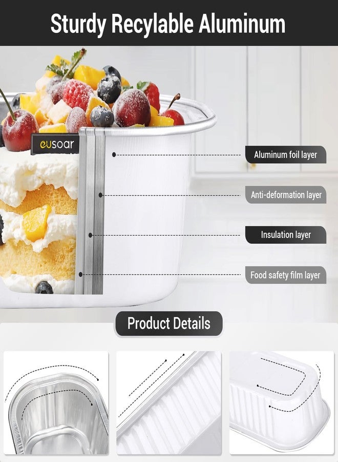 EUSOAR Disposable Ramekins, 50pcs 6.8oz White Mini Cake Loaf Pans with Lids, Aluminum Foil Ramekins Muffin Liners Baking Cups Containers Holders Creme Brulee Tins for Birthday Wedding Party - Image 3