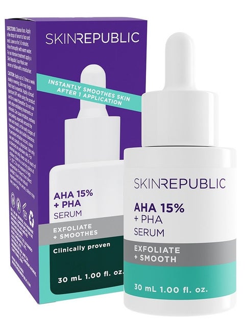 AHA 15% + PHA Face Serum, 30ml – Exfoliates, Smooths & Brightens Skin in 2 Weeks, Minimizes Pores & Roughness, Improves Texture & Radiance with Lactic, Glycolic & Mandelic Acids