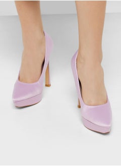 Satin Platform Pointed Pump