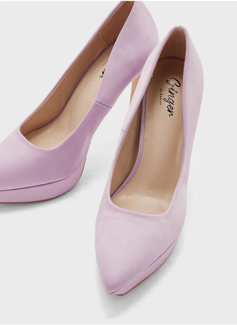 Ginger Satin Platform Pointed Pump