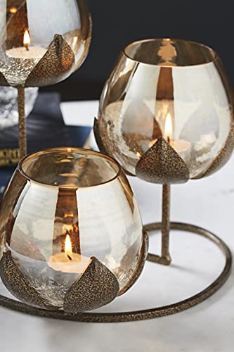 Tuxedo Tuxédo 3pc Ancient Bronze - Gold Glass Candle Holders - 3- Candlesticks Holders Gold Glass Candle for Home Decoration Dinning Table Decoration Candle Wedding Holiday Décor - Image 3