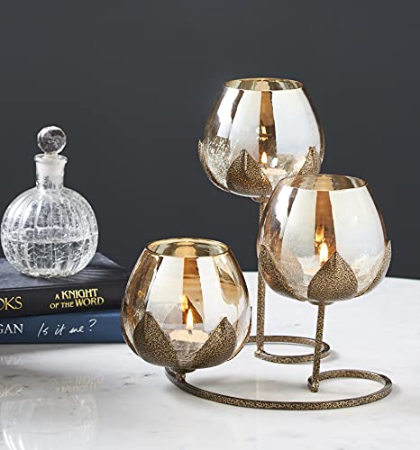 Tuxedo Tuxédo 3pc Ancient Bronze - Gold Glass Candle Holders - 3- Candlesticks Holders Gold Glass Candle for Home Decoration Dinning Table Decoration Candle Wedding Holiday Décor - Image 2